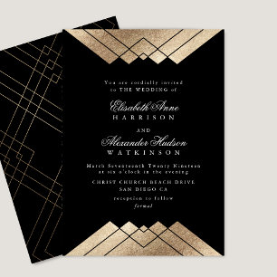 Invitation Mariage Géométrique Black Gold Calligraphie
