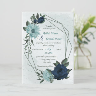 Invitation Mariage géométrique bleu et bleu foncé