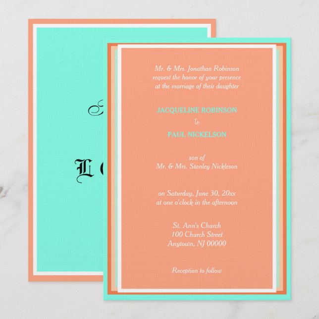 Invitation Mariage Géométrique Bleu Fruit Melon  (Devant / Derrière)