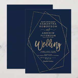 Invitation mariage géométrique bleu marine minimaliste