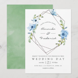 Invitation Mariage géométrique bleu pastel et vert sauge