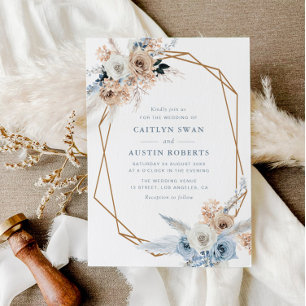 Invitation mariage géométrique bleu poussiéreux