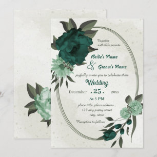 Invitation mariage géométrique botanique des fleurs vert émer