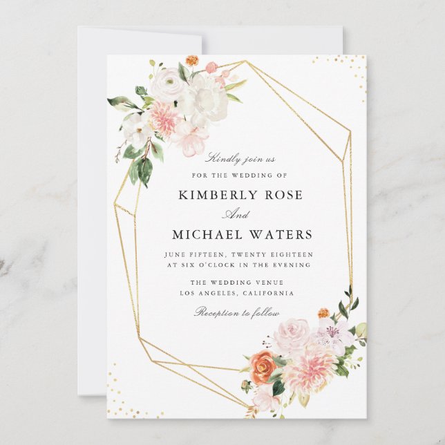 Invitation mariage géométrique botanique rose aquarelle flora (Devant)