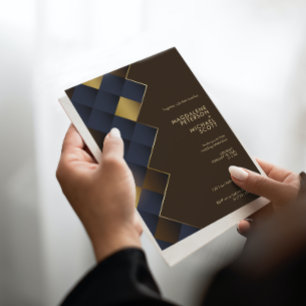 Invitation Mariage géométrique Brown et or