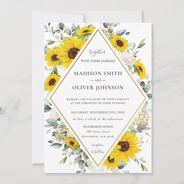 Invitation Mariage géométrique chic de tournesol fleuri (Devant)