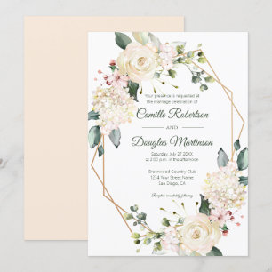Invitation Mariage géométrique couleur crème rose  