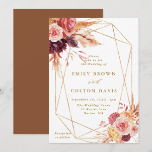 Invitation Mariage géométrique de la fleur de terre bordeaux 