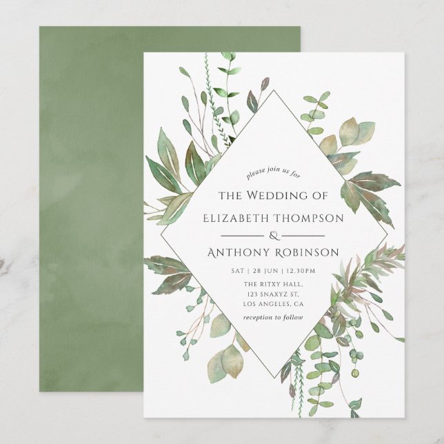 Invitation Mariage Géométrique de Verdure (Devant / Derrière)
