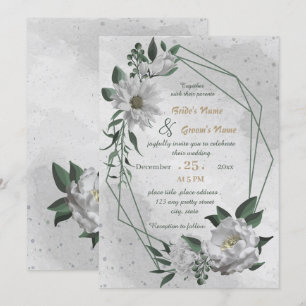 Invitation mariage géométrique des fleurs blanches romantique