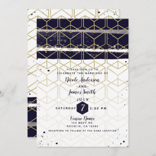 Invitation Mariage géométrique d'hexagone d'or moderne de