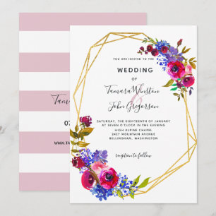 Invitation Mariage géométrique d'or de rose de bleu de