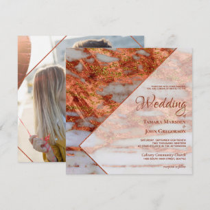 Invitation Mariage géométrique en marbre de cuivre élégant