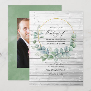 Invitation Mariage géométrique eucalyptus de grange rustique 