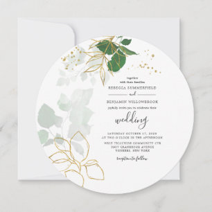 Invitation Mariage géométrique feuilles d'or de verdure d'euc