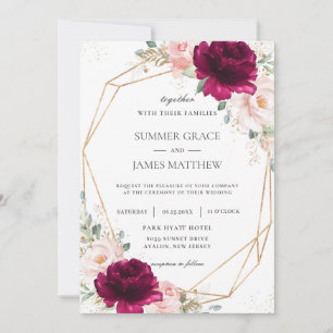 Invitation Mariage géométrique Fleur rose rose pâle framboise