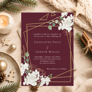 Invitation Mariage géométrique floral blanc Bourgogne