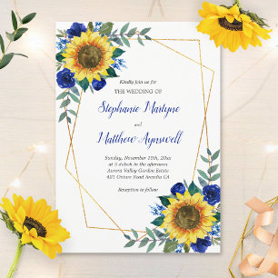 Invitation Mariage géométrique floral bleu tournesol