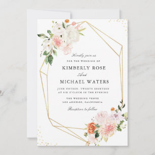 Invitation mariage géométrique floral de couleur rose botaniq