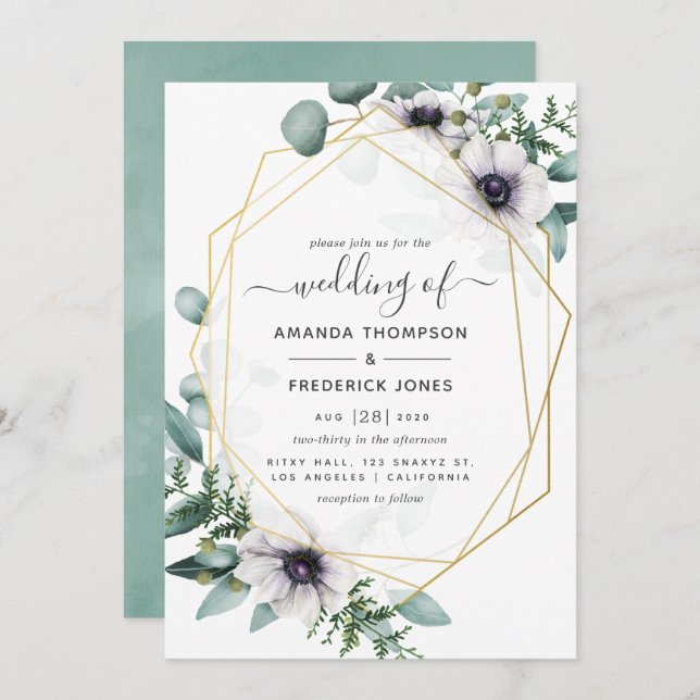 Invitation Mariage géométrique floral d'Eucalyptus (Devant / Derrière)