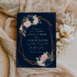 Invitation Mariage géométrique floral et floral marine<br><div class="desc">Un design floral bleu marine et rougissant avec un cadre géométrique avec du texte au milieu. Le bleu rose et les fleurs bleu marine sont parfaits pour vos thèmes estivaux et mariages de automne. Vous pouvez modifier le libellé, la taille du texte, la couleur et la police de ce modèle....</div>