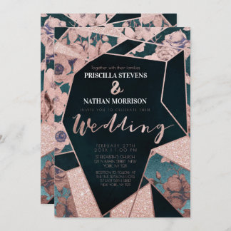 Invitation Mariage géométrique Floral Gold Artsy Rose de luxe