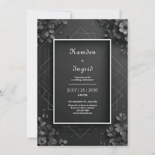 Invitation Mariage Géométrique Floral Noir Monochrome