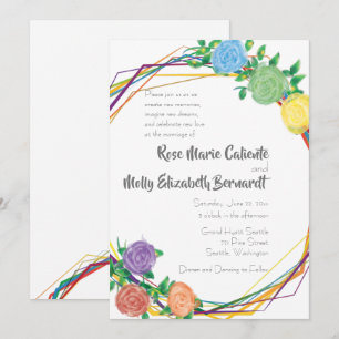 Invitation Mariage géométrique Floral Rainbow moderne
