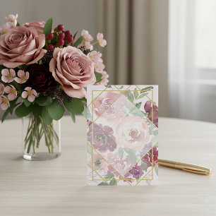 Invitation Mariage géométrique floral rose et or vierge 