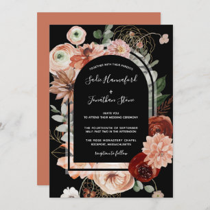 Invitation Mariage géométrique floral rose rose vif Inv
