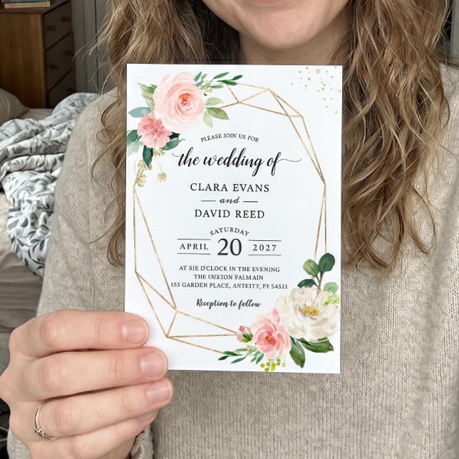 Invitation Mariage Géométrique Floral Rose Simplement Élégant (Créateur téléchargé)