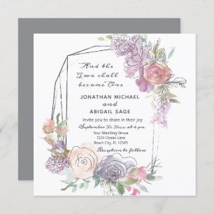 Invitation Mariage géométrique floral violet rose pâle