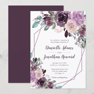 Invitation Mariage Géométrique Floral Violet Sangria