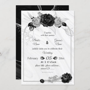 Invitation mariage géométrique gris argenté et noir