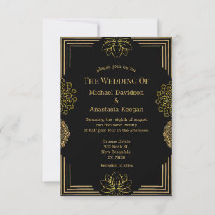 Invitation mariage géométrique indien d'or noir moderne