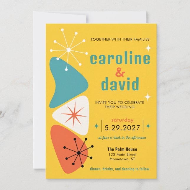 Invitation Mariage Géométrique Jaune Moderne du Milieu du Siè (Devant)