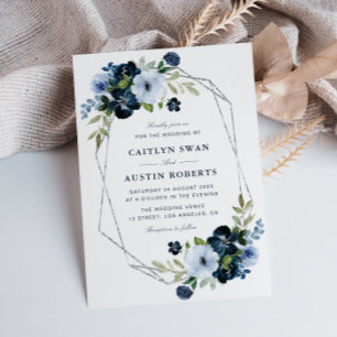 Invitation Mariage géométrique marine et bleu clair