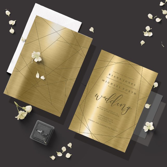Invitation Mariage géométrique métallique Gold ID648 (Front/Back In Situ)