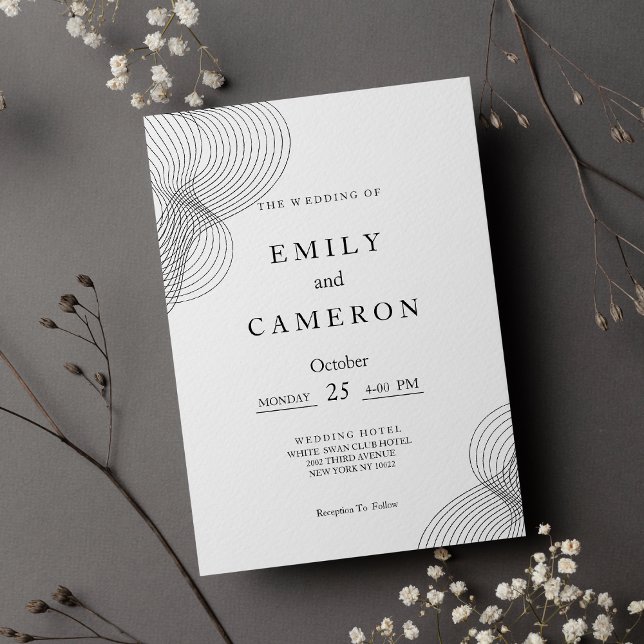 Invitation Mariage géométrique minimaliste blanc noir (Minimalist black white geometric Wedding )