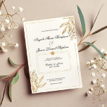 Invitation Mariage géométrique minimaliste de fleurs d'or bla<br><div class="desc">La faire-part de mariage géométrique minimaliste à fleurs blanches et dorées est parfaite pour toute cérémonie élégante et sophistiquée. Ce magnifique design élégant et éclatant de cadre floral doré est parfait pour le couple branché et élégant. Customisez ce design avec votre propre message et des informations personnalisées. Tous les dessins...</div>