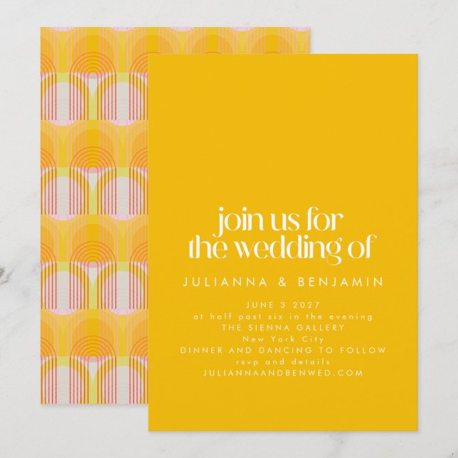 Invitation Mariage géométrique minimaliste jaune moderne (Devant / Derrière)
