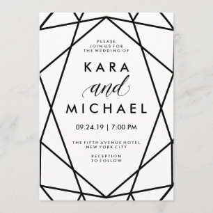 Invitation Mariage géométrique minimaliste noir et blanc mode
