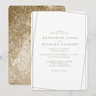 Invitation Mariage géométrique moderne blanc et or