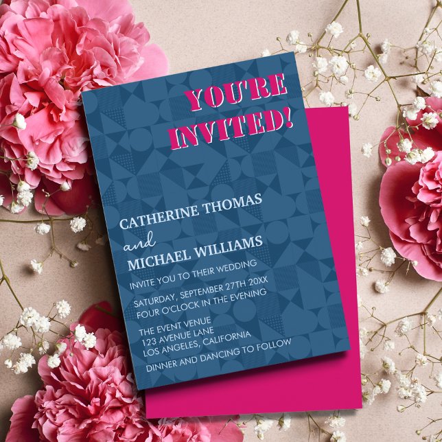 Invitation Mariage géométrique moderne couleur rose et bleu (Créateur téléchargé)