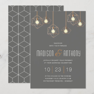 Invitation Mariage géométrique moderne de gris de charbon de
