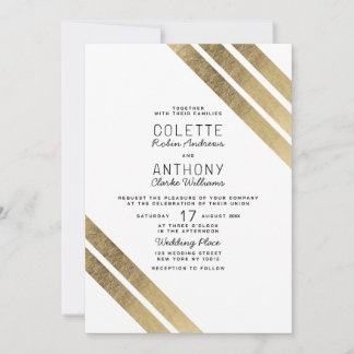 Invitation Mariage géométrique moderne en or blanc élégant