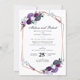 Invitation Mariage géométrique moderne et floral violet