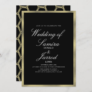 Invitation Mariage géométrique moderne Faux Gold Black