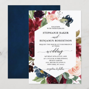 Invitation Mariage géométrique moderne Floral de la Marine Ro