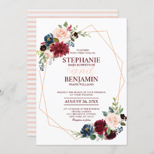 Invitation Mariage géométrique moderne Floral de la Marine Ro